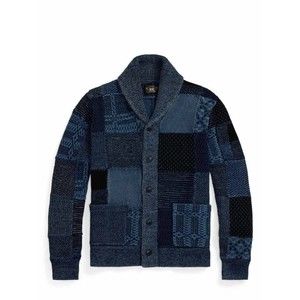 Polo Ralph Lauren Patchwork Design Knit Cardigan With Shawl Collar - NWT